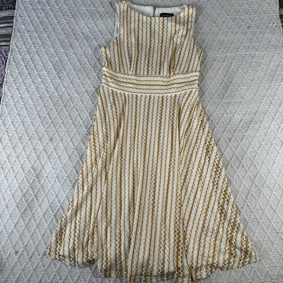 Liz Claiborne Dresses & Skirts - Liz Claiborne Yellow White Textured Stripe Fit & Flare Dress Size 4